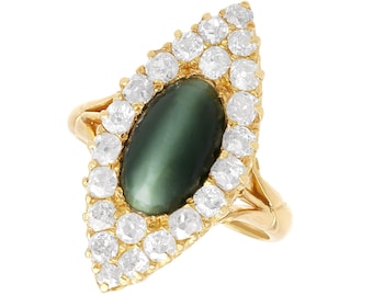 2.65ct Chrysoberyl and 1.18ct Diamond, 18ct Yellow Gold Dress Ring - Antique Victorian