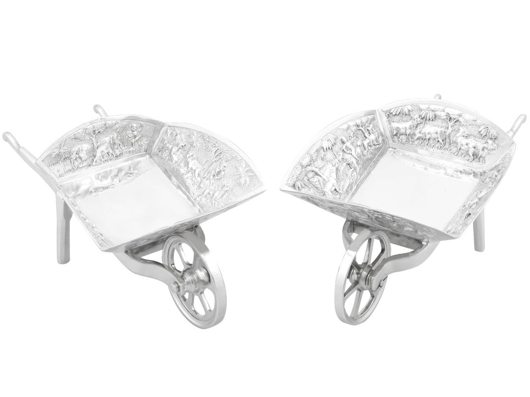 Antique Indian Silver Wheelbarrow Bon Bon Dishes Circa 1900