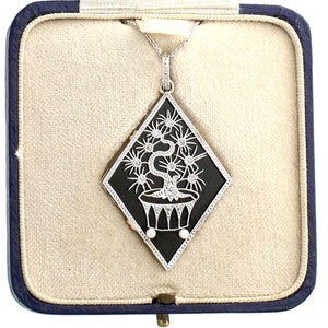 Antieke art-deco hanger met zwarte onyx diamant en parel