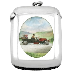 Antique Edwardian Sterling Silver and Enamel Vesta Case