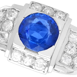 Antique Ceylon Sapphire Cocktail Ring: Diamond Platinum Art Deco, Circa 1935