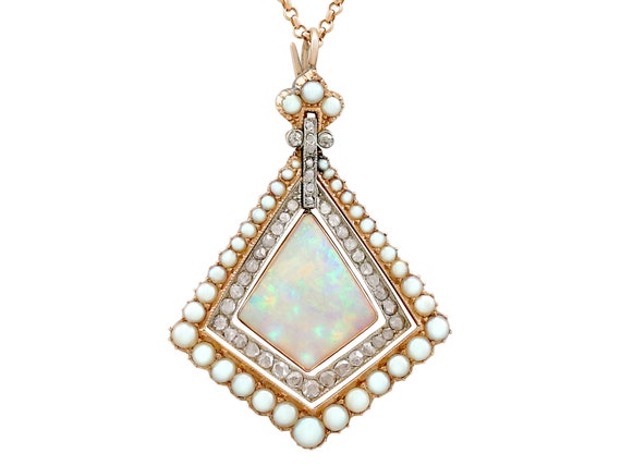 Antique 2.88ct Opal and 0.84ct Diamond, Pearl and… - image 1