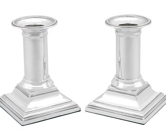 Sterling Silver Piano Column Candlesticks - Antique Edwardian (1905)