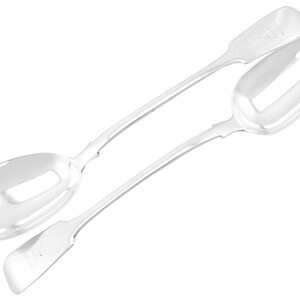 Sterling Silver Fiddle Pattern Salad Servers by George Adams - Antique Victorian (1862)