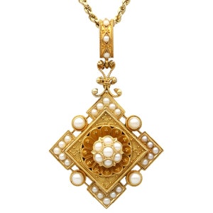 Antique Victorian Natural Pearl and 21ct Yellow Gold Pendant