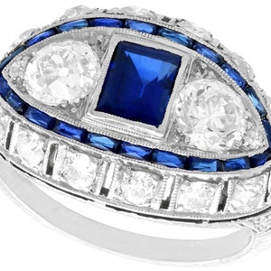 French Antique Art Deco 1.10 ct Sapphire and 2.45 ct Diamond, Platinum Dress Ring