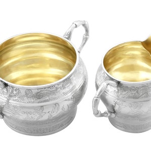 Antique Victorian Sterling Silver Cream Jug and Sugar Bowl (1884)