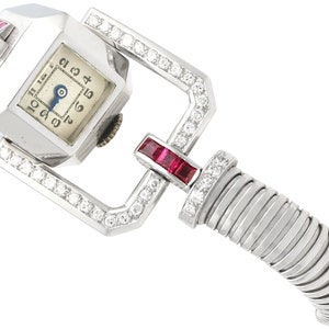Vintage Art Deco 1.56 ct Ruby, 1.02 ct Diamond Ladies Cocktail Watch in White Gold