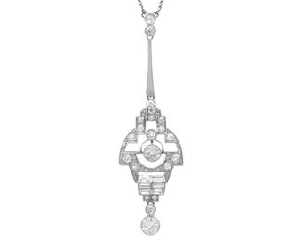 Antique Art Deco 1.67ct Diamond and 18ct White Gold Pendant Circa 1935