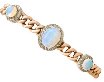 3.83ct Opal and 1.12ct Diamond, 18ct Yellow Gold Bracelet - Antique Victorian