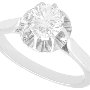 Antique French 0.97 ct Diamond and 18 ct White Gold Solitaire Engagement Ring Circa 1930
