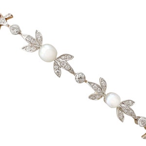 1.42ct Diamond and Natural Pearl, 14ct Yellow Gold Bracelet - Antique Circa 1910