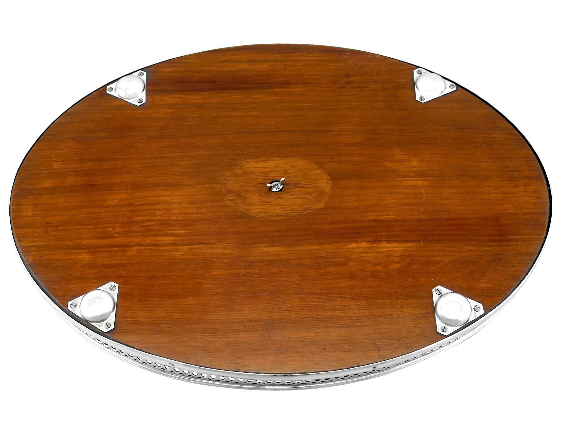 Sterling Silver and Oak Wood Galleried Tray - Antique Victorian