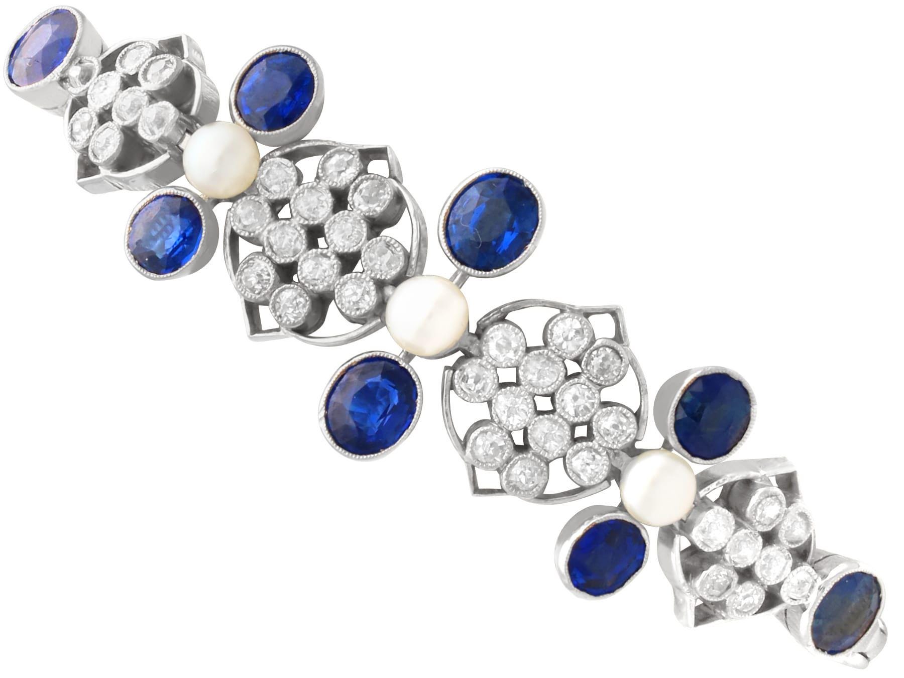 Antique 4.23ct Sapphire Bracelet With 1.51ct Diamond and Pearl in
