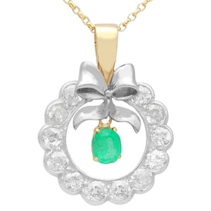 Antique Emerald and Diamond 9k Yellow Gold Pendant