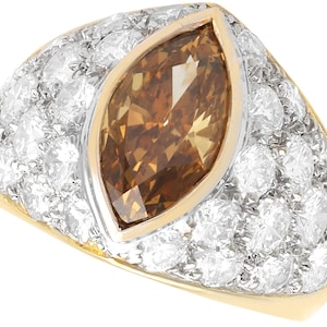 Vintage 2.03 Carat Marquise Cut Brown Diamond Ring in 18k Yellow Gold
