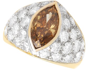 Vintage 2.03 Carat Marquise Cut Brown Diamond Ring in 18k Yellow Gold