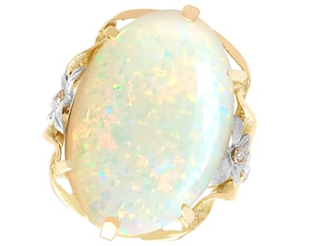 Antique 8.61ct White Opal and 0.04ct Diamond 15ct Yellow Gold Dress Ring