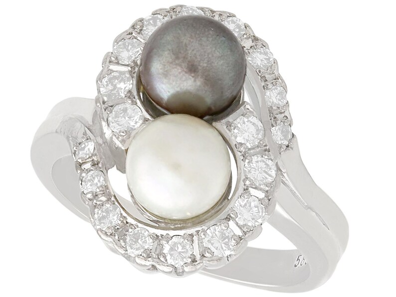 Cultured Pearl and Attention brand 0.95 ct Diamond 14 Dress Washington Mall Ring White Gold