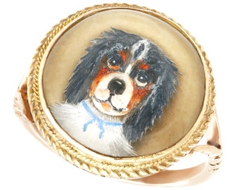 Essex Crystal and 9 ct Yellow Gold 'Dog' Dress Ring - Antique Victorian