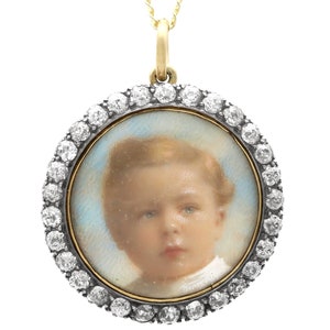 Antique Victorian Miniature Portrait Pendant with 2.32ct Diamond in 12ct Yellow Gold