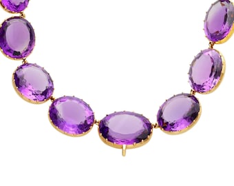 396.09 ct Amethyst and 14ct Yellow Gold Riviere / Collarette Necklace - Antique Circa 1880