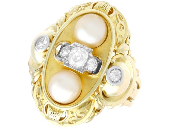 Pearl and 0.72 ct Diamond, 14 ct Yellow Gold Dres… - image 1