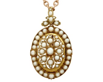 Antique Victorian Seed Pearl and 18k Yellow Gold Pendant / Brooch