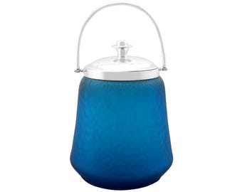Antique Victorian Sterling Silver and Blue Glass Biscuit Barrel (1896)