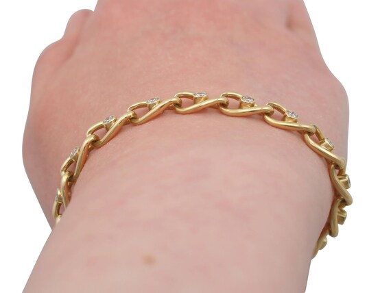 Bracelet Gourmette Vintage à Cristaux - Couleur Or - Maille Royale - Occasion Impeccable