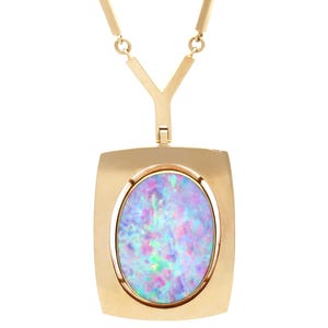 Vintage 6.34 Carat Opal Pendant in 14k Yellow Gold Circa 1950
