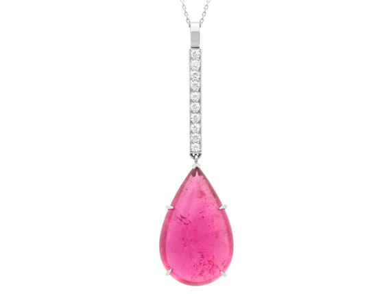 Pendentif Vintage Plaqué Or Avec Tourmaline Rose - Ancien, Modèle 1746 - Occasion Avec Patine