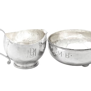 Sterling Silver Cream Jug and Sugar Bowl - Arts and Crafts Style - Antique