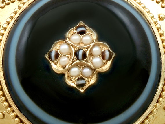 Agate and Pearl, 18 ct Yellow Gold Brooch / Locke… - image 2