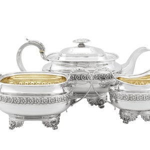 Sterling Silver Three Piece Tea Service by Solomon Royes - Regency Style - Antique