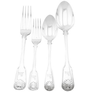 Mensa in argento sterling con posate per dodici persone di George Adams - Antica epoca vittoriana (1842)