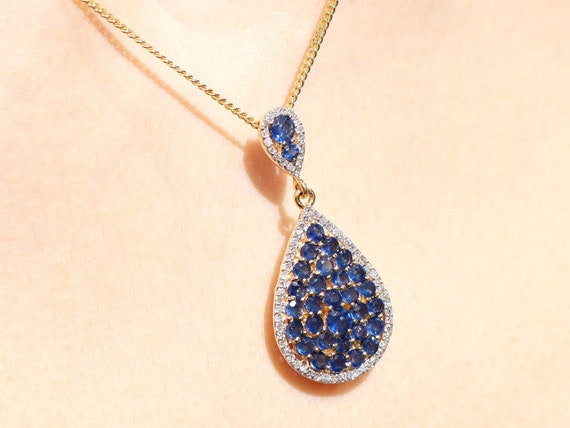 Ciondolo Collier Ancien Style Or Avec Zaffiro Et Diamants – Neuf Sans Emballage