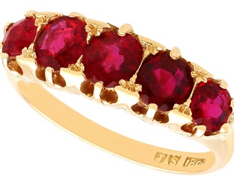 2.20ct Ruby and 18ct Yellow Gold Five Stone Ring - Antique Circa 1900