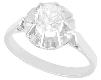 Antique French 0.81ct Diamond and 18 ct White Gold Solitaire Engagement Ring Circa 1920