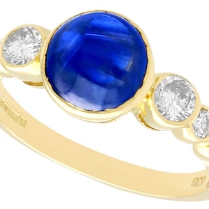 1.74ct Sapphire and 0.57ct Diamond, 18ct Yellow Gold Dress Ring - Vintage 1981