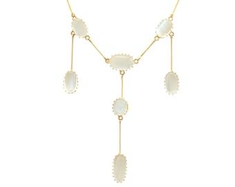 Antique Moonstone Drop Necklace: 12k Yellow Gold Victorian Pendant