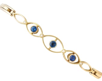 Antike 0,36ct Saphir und Perle, 9k Gelbgold Armband Circa 1930