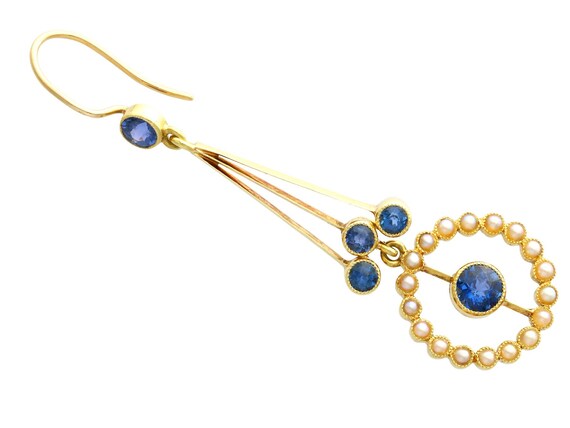 2.02ct Sapphire and Seed Pearl, 15ct Yellow Gold … - image 3