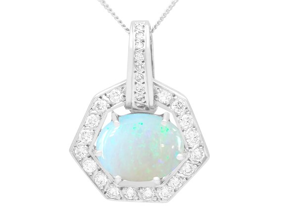Pendentif Collier Couleur Or Avec Cristal Et Opale Imitation - Vintage, Bijou Fantaisie