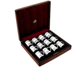 Antique Victorian Sterling Silver Mugs - Set of Twelve - Boxed