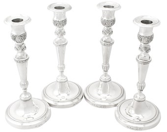 Set of Four Spanish Sterling Silver Candlesticks - French Empire Style - Antique Circa 1830