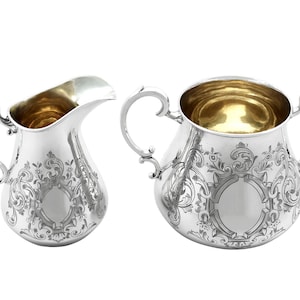 Sterling Silver Cream Jug and Sugar Bowl - Antique Victorian (1896)
