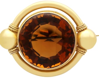 44.68ct Smoky Quartz and 15ct Yellow Gold Brooch - Antique Victorian Circa 1880