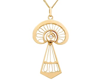 Antique Art Nouveau Style Diamond and 14k Yellow Gold Pendant