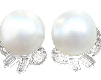 Antique Cultured Pearl and 1.10ct Diamond, Platinum Clip On Earrings